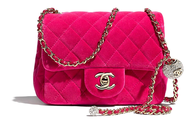 CHANEL Classic Flap CF Small Gold Ball Velvet Flap Bag Mini Square Flap Bag Crossbody Bag Shoulder Bag Women's Rose Red