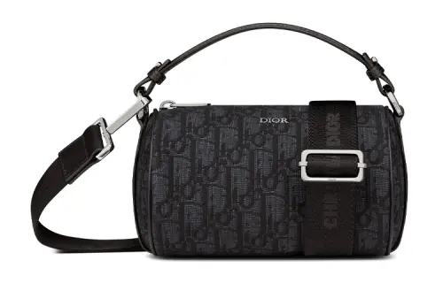 DIOR Oblique Printed Fabric With Grain Cow Leather Messenger Bag, Handbag, Shoulder Bag, Crossbody Bag Mini Men's Black