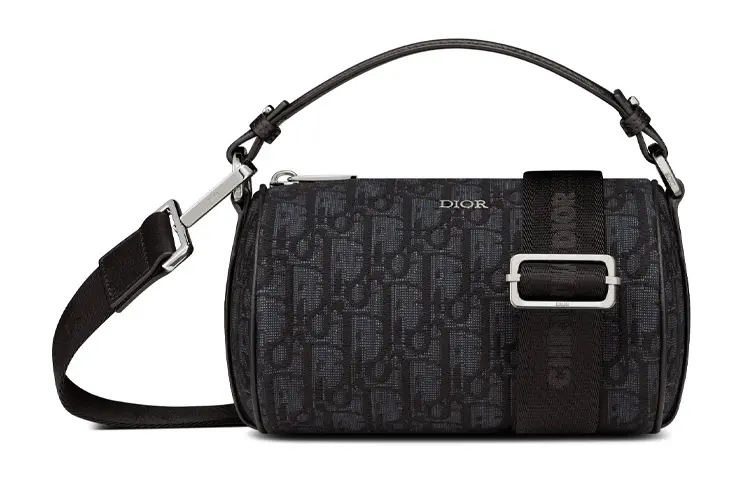 DIOR Oblique Printed Fabric With Grain Cow Leather Messenger Bag, Handbag, Shoulder Bag, Crossbody Bag Mini Men's Black