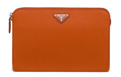 PRADA Saffiano Leather Material Clutch Men's Papaya