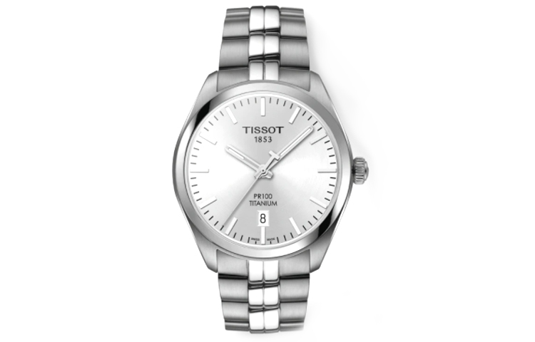 TISSOT PR100 Collection Quartz Movement Men's Watches Watch 39mm Silver Dial Titanium Watch Case Titanium Strap