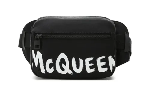 Alexander McQueen Zip Closure Fabric Crossbody Bag, Fanny Pack, Sling Bag Men's Black White