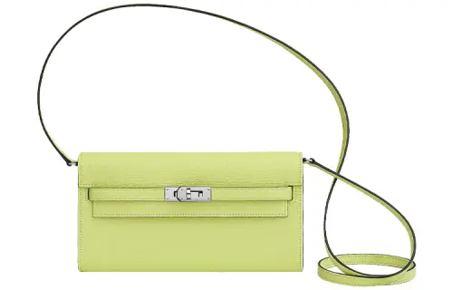 HERMES Kelly To Go Silver Tone Buckle Mysore Goat Skin Crossbody Wallet Regular Women's R9 Tender Shoot Yellow