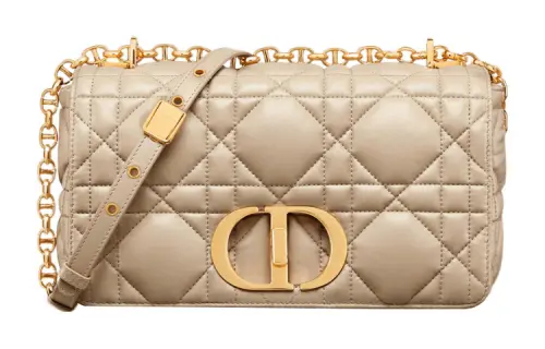 DIOR Caro Calfskin Chain Shoulder Bag, Crossbody Bag Medium Women's Natural