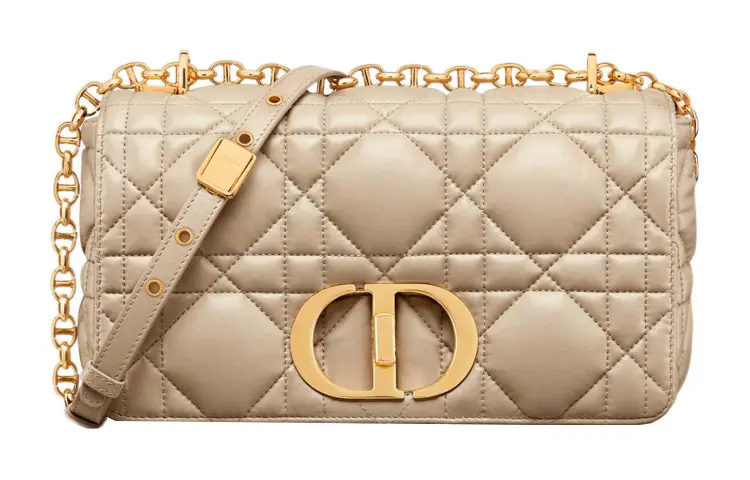 DIOR Caro Calfskin Chain Shoulder Bag, Crossbody Bag Medium Women's Natural