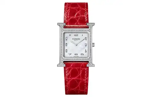 HERMES Heure H Wrist Watches Quartz Movement Crocodile Leather Strap Mother of Pearl Color Watch Dial Women's Watch