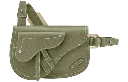 DIOR Saddle Grained Calfskin Handheld Crossbody Bag Men's Khaki