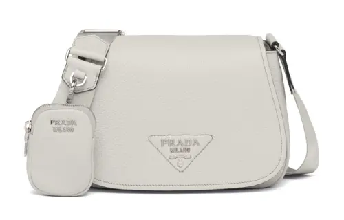 PRADA Leather Shoulder Bag, Crossbody Bag Women's Chalk White