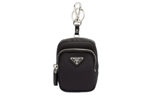 PRADA Nylon With Saffiano Leather Coin Purse Unisex Black