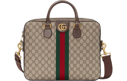 GUCCI Ophidia Canvas With Leather Briefcase, Shoulder Bag, Crossbody Bag, Handbag Men's Ebony/Brown
