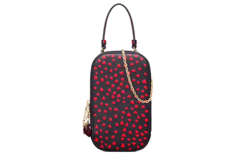 DIOR Lady Dior Cow Leather One Shoulder Crossbody Cell Phone Pouch Women's Marine Blue & Red