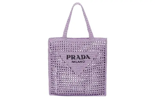 PRADA Raffia Fiber One Shoulder Handbag Women's Purple Lily