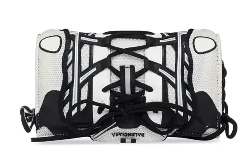 Balenciaga Fabric With Leather Lace Up Bag, One Shoulder, Crossbody Cell Phone Pouch Small Women's White & Black