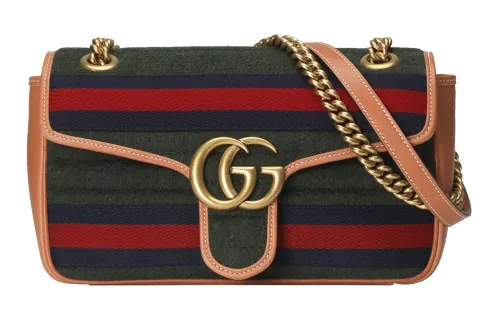 GUCCI GG Marmont Wool Suede Shoulder Bag Women's Dark Green
