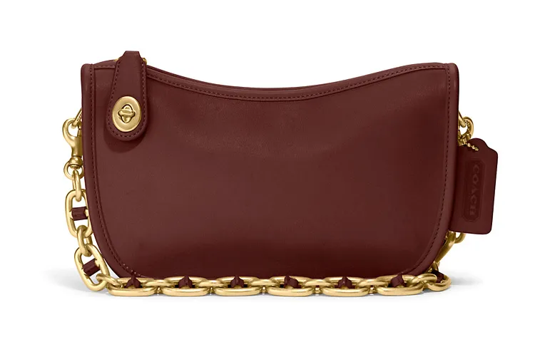 COACH Swinger Leather Shoulder Bag, Pochette Handbag, Crossbody Bag, Shoulder Bag Women's Morandi Brown Red