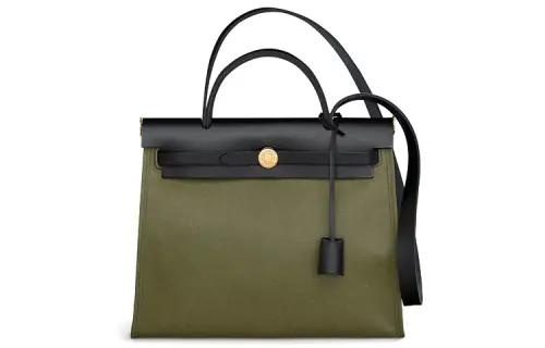 HERMES Herbag Zip H Berline Canvas And Hunter Cow Leather Shoulder Bag, Crossbody Bag, Handbag 31 Unisex