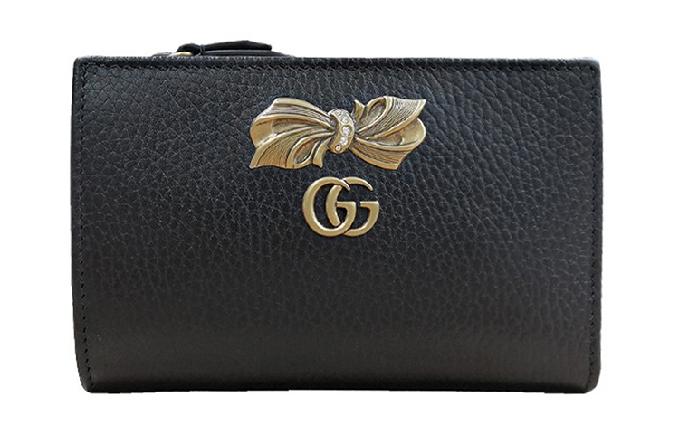 GUCCI Bamboo 1947 Leather Short Wallet, Foldable Wallet Women's Black