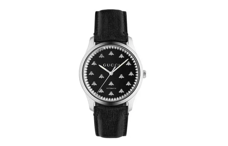 GUCCI G Timeless Collection Wrist Watches Automatic Mechanical Movement Cow Leather Strap Black Dial Men's Watches