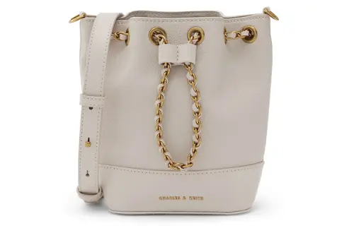 CHARLES&KEITH Fabric Bucket Bag Portable Crossbody Bag Shoulder Bag Small Size Women's Navy Dark Blue/Ivory/Blush