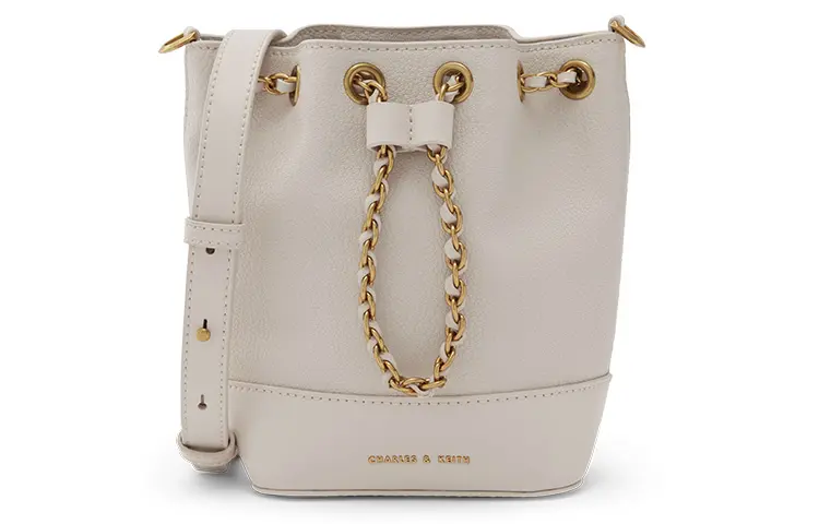 CHARLES&KEITH Fabric Bucket Bag Portable Crossbody Bag Shoulder Bag Small Size Women's Navy Dark Blue/Ivory/Blush