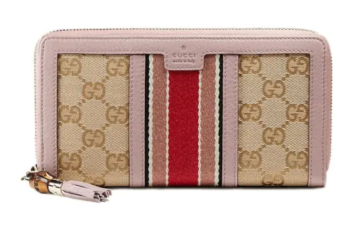 GUCCI Canvas With Leather Wallet, Wallet Women's Ebony/Nude Pink