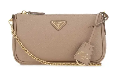 PRADA Re Edition Leather Shoulder Bag Unisex Khaki