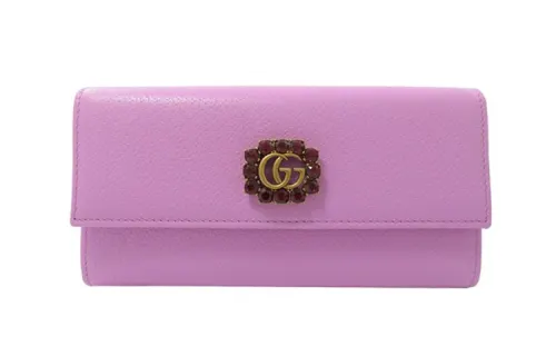 GUCCI Marmont Leather Wallet Women's Rose Red