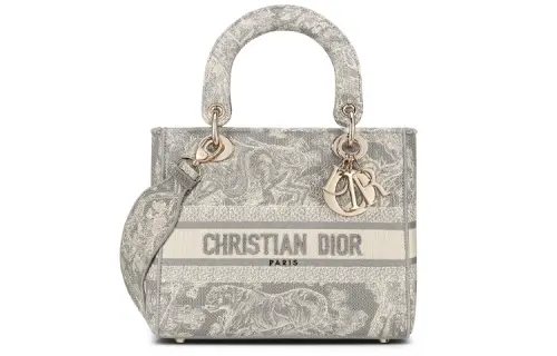DIOR Embroidery Handbag, Shoulder Bag, Crossbody Bag Medium Women's Gray