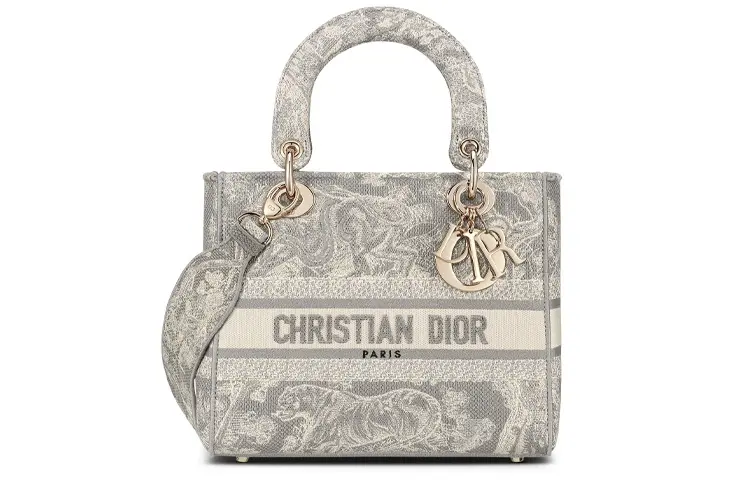 DIOR Embroidery Handbag, Shoulder Bag, Crossbody Bag Medium Women's Gray