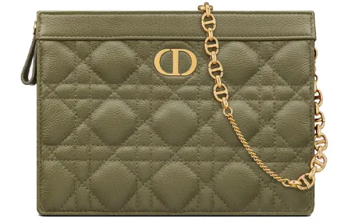 DIOR Caro Soft Cow Leather Clutch Women's Pine Green Color