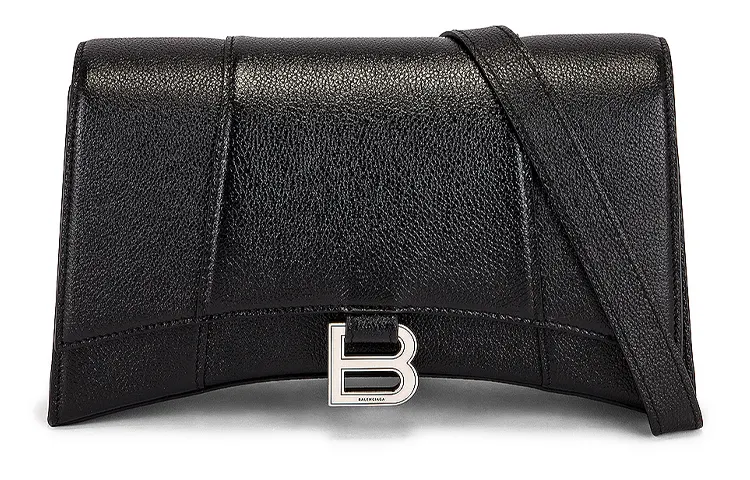 Balenciaga Hourglass Grain Calfskin Hourglass Bag, Handbag Small Women's Black