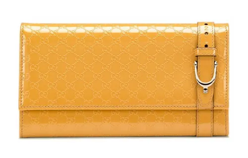 GUCCI Patent Leather Wallet Women's Yellow Candy