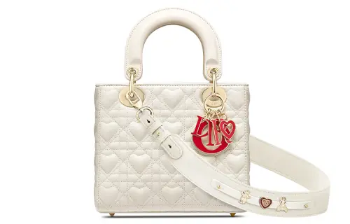 DIOR Lady Dior Sheepskin Handbag One Shoulder Handbag Small Women's White