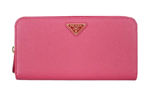 PRADA Saffiano Long Cow Leather Clutch Wallet Women's Rose Red