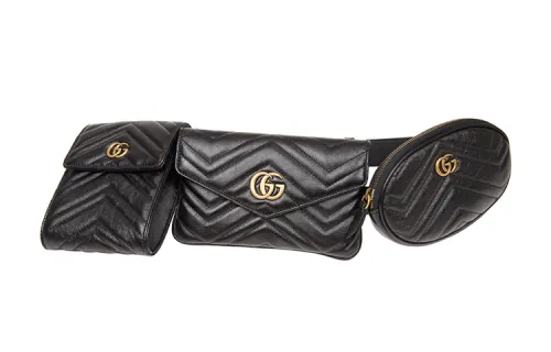 GUCCI Marmont Quilted Leather, Cow Leather Fanny Pack Unisex Black