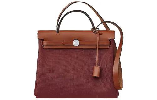 HERMES Herbag Zip Canvas With Hunter Cow Leather Shoulder Bag, Crossbody Bag, Handbag 31 Unisex Dark Orange