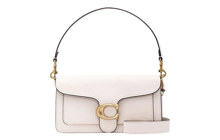 COACH Tabby Polished Pebbled Leather Shoulder Bag, Portable Crossbody Bag Medium Women's White