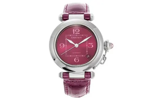 CARTIER PASHA DE Quartz Movement Women's Watch 35mm Pink Watch Dial Stainless Steel Case Cow Leather Strap
