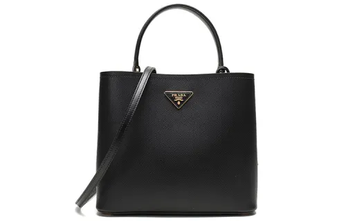 PRADA Open Top Cow Leather One Shoulder Handbag Women's Black