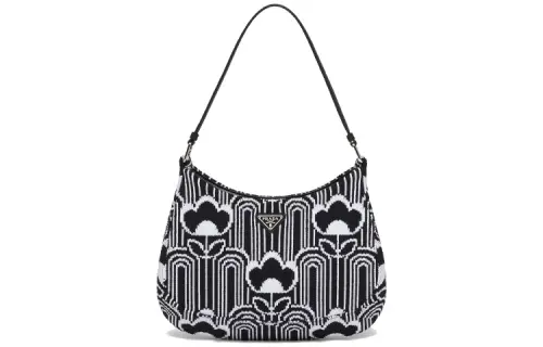 PRADA Cleo Polyester Handbag Women's Black White