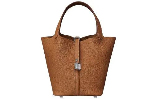 HERMES Picotin Lock Clemence Bullock Leather Basket Bag, Bucket Bag, Handbag 22 Women's 37 Gold Brown