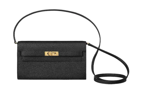 HERMES Kelly To Go Gold tone Lock Mysore Goat Skin Crossbody Wallet Regular Women's 89 Noir Black