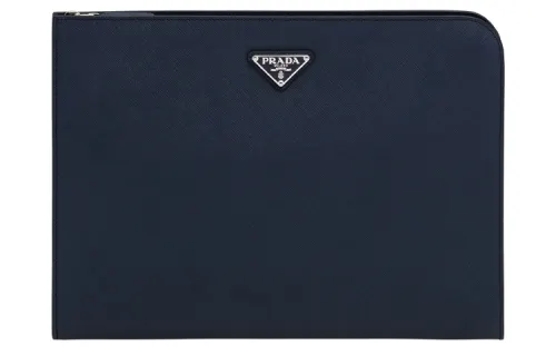 PRADA Saffiano Cow Leather Clutch Men's Sea Blue