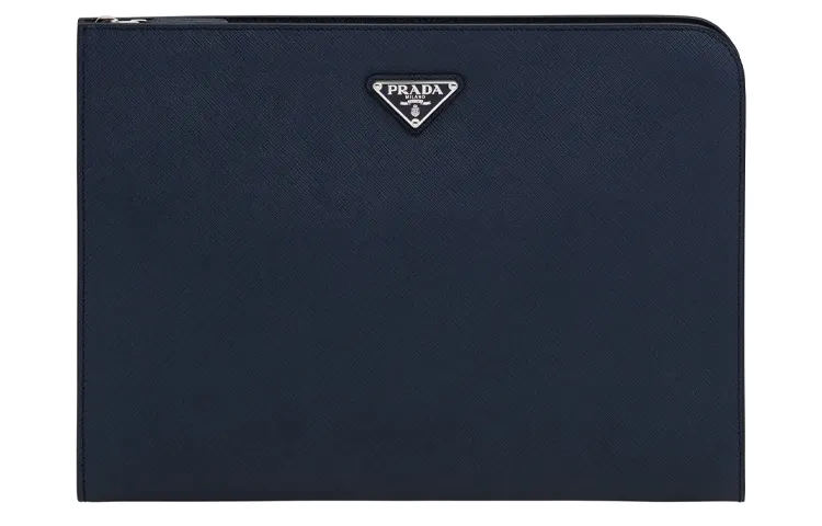 PRADA Saffiano Cow Leather Clutch Men's Sea Blue