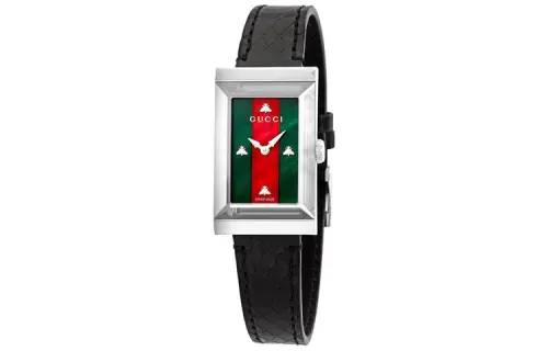 GUCCI Frame Series Wrist Watches Quartz Movement Genuine Leather Strap Green Dial Women's Watch