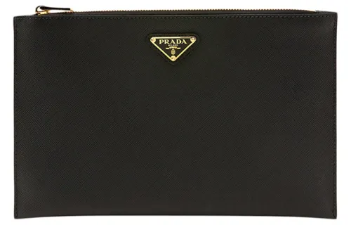 PRADA Luggage Collection Leather Clutch Women's Black
