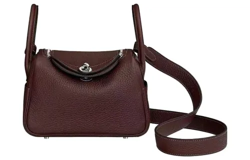 HERMES Lindy Taurillon Clemence Cow Leather Handbag 19 Women's 0G Rouge Sellier Saddle Red