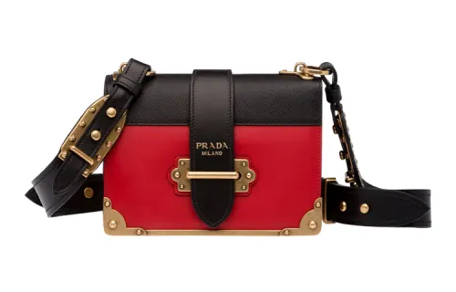 PRADA Cahier Cow Leather Shoulder Bag, Crossbody Bag Women's Red/Black Color