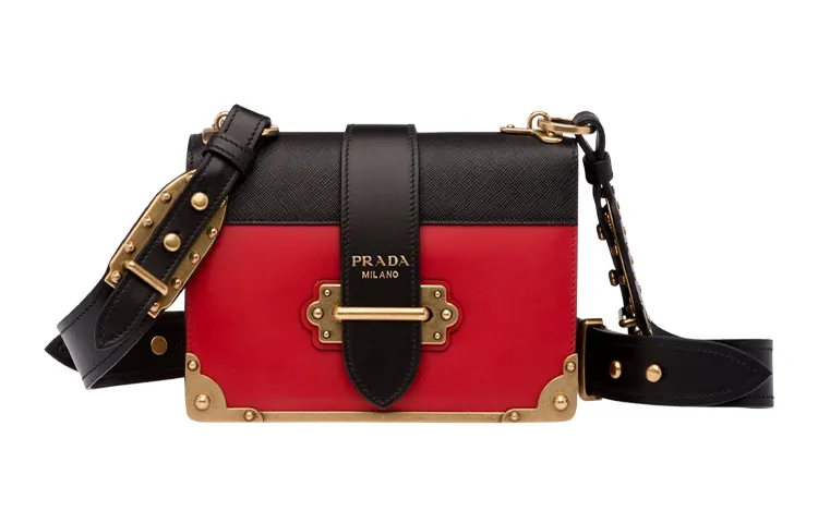 PRADA Cahier Cow Leather Shoulder Bag, Crossbody Bag Women's Red/Black Color