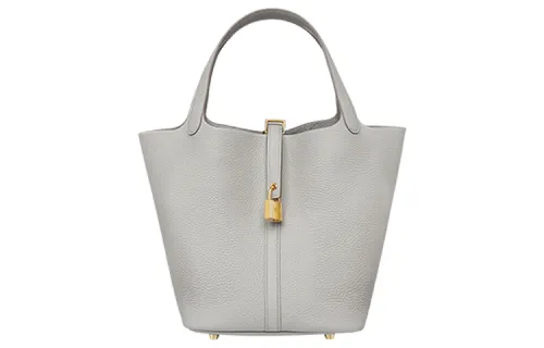 HERMES Picotin Lock Clemence Bullock Leather Basket Bag, Bucket Bag, Handbag 22 Women's 8L Beton Concrete Gray